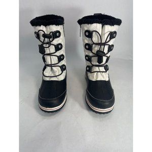 Totes Makenzie Black White Warm Winter Pull On Zipper Boots Girls size 1
